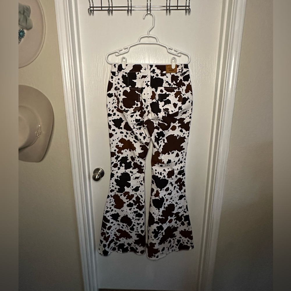 Cow print flare pants size 8